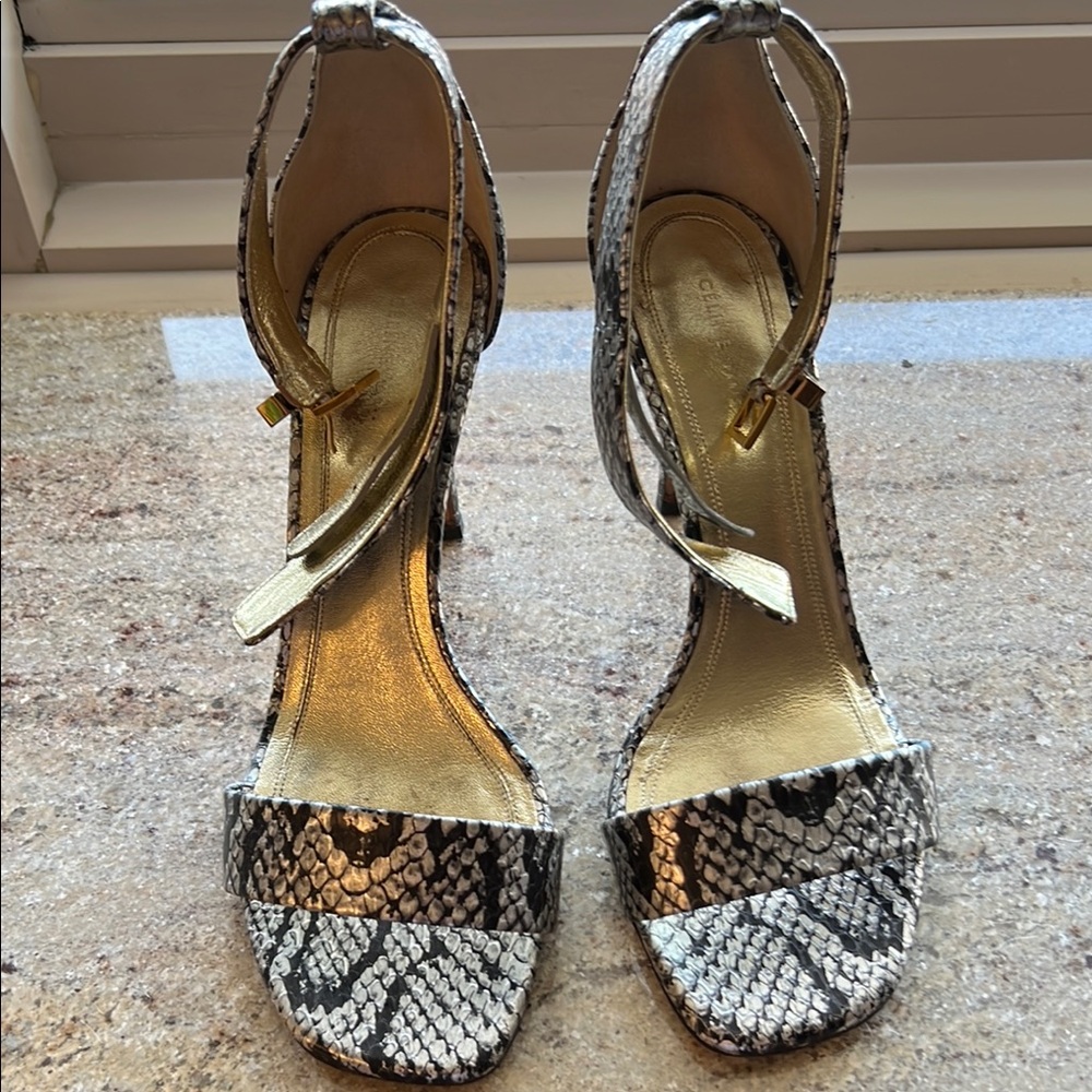 Celine Black and White Snake Print Heels